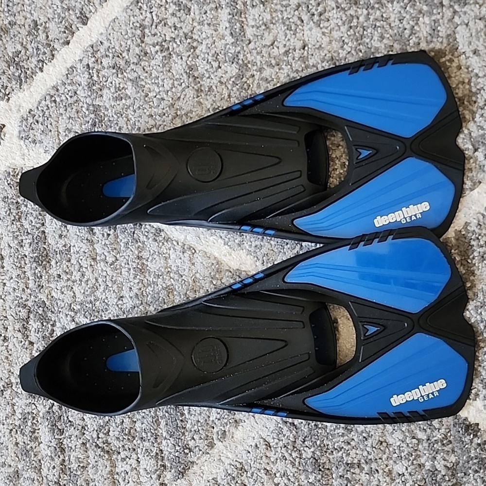 Size 12 Aqua Blue Men's Full Foot Swim Fins - Diving Snorkel Flippers